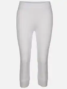 Damen Capri Leggings mit Spitzenbesatz Weiß