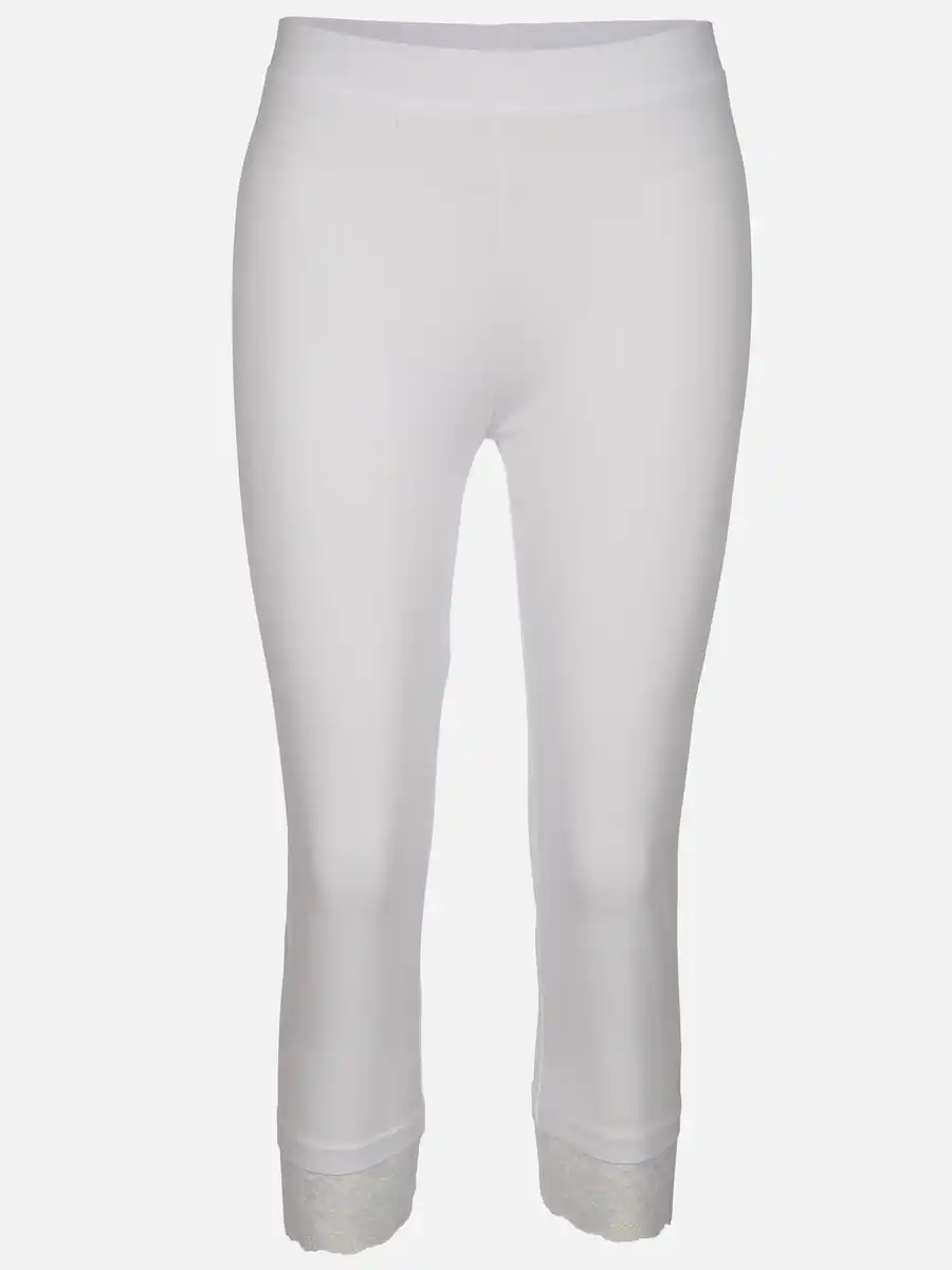 Bild 1 von Damen Capri Leggings mit Spitzenbesatz Weiß
