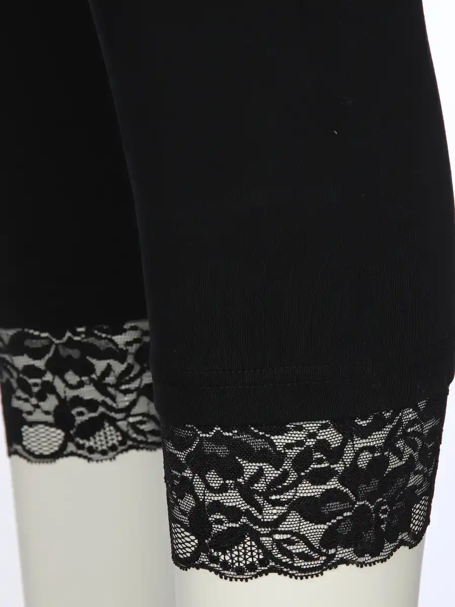 Bild 4 von Damen Capri Leggings mit Spitzenbesatz Schwarz