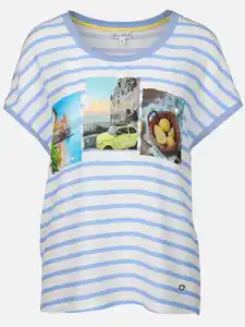 Damen Shirt aus Materialmix Blau