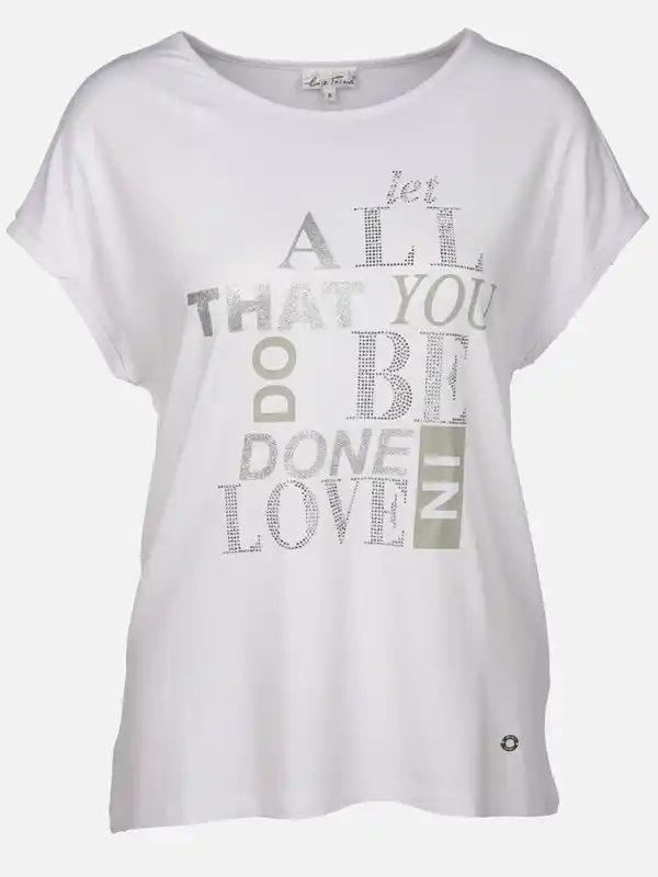 Bild 1 von Damen Shirt mit Glitzersteinchen und Print Weiß