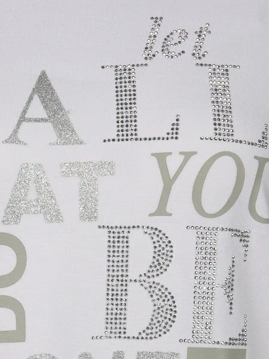 Bild 3 von Damen Shirt mit Glitzersteinchen und Print Weiß