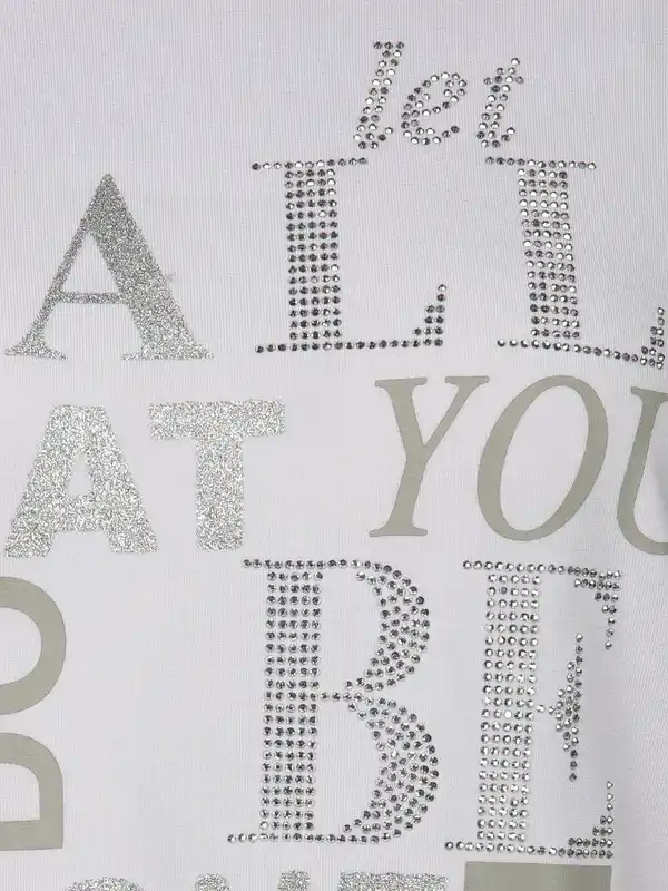 Bild 3 von Damen Shirt mit Glitzersteinchen und Print Weiß