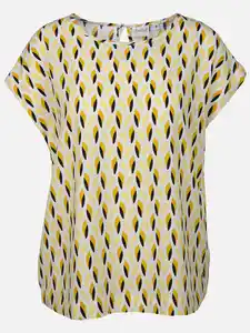 Damen Blusentop mit Alloverprint Gelb