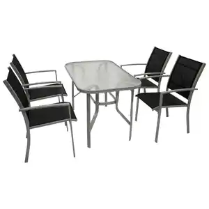 Gartensitzgruppe 5-teilig mit Glastisch
