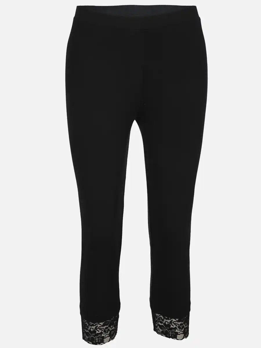 Bild 1 von Damen Capri Leggings mit Spitzenbesatz Schwarz