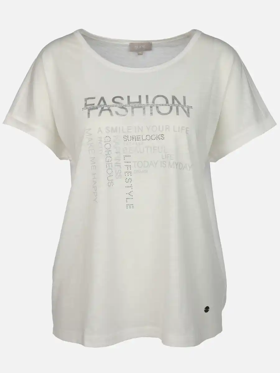 Bild 1 von Damen Shirt mit Glitzerprint und Strassbesatz Weiß