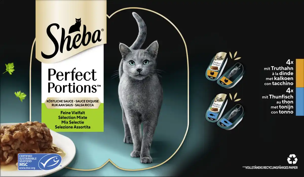 Bild 1 von Sheba Perfect Portions Feine Vielfalt Truthahn & Thunfisch in Sauce Multipack, 600 g