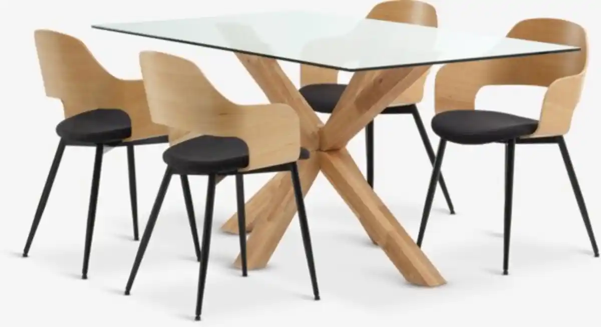 Bild 1 von AGERBY L160 Tisch eiche + 4 HVIDOVRE Stühle eiche/schwarz
