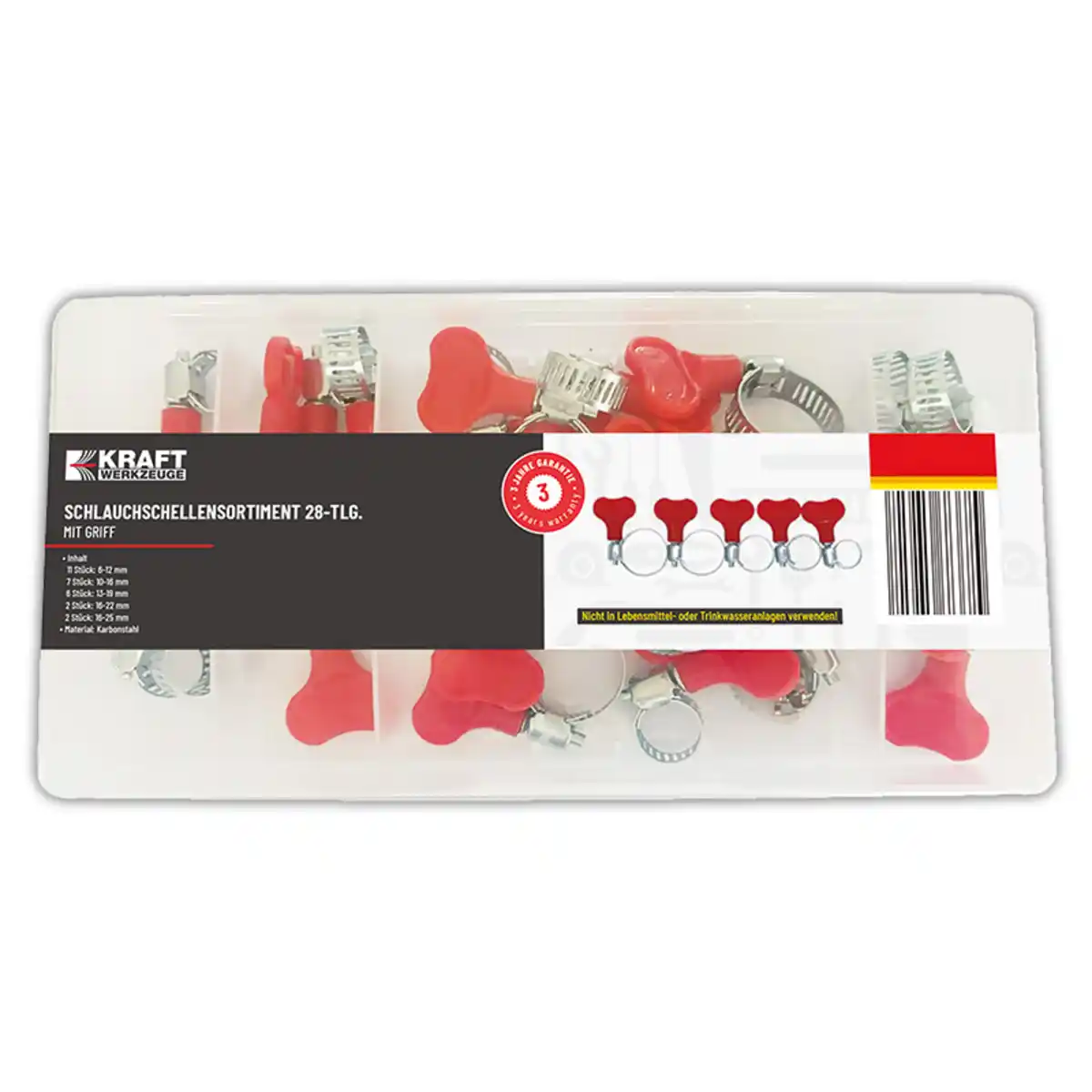 Bild 1 von Kraft Werkzeuge Schlauchschellen-Sortiment mit Griff 28tlg.