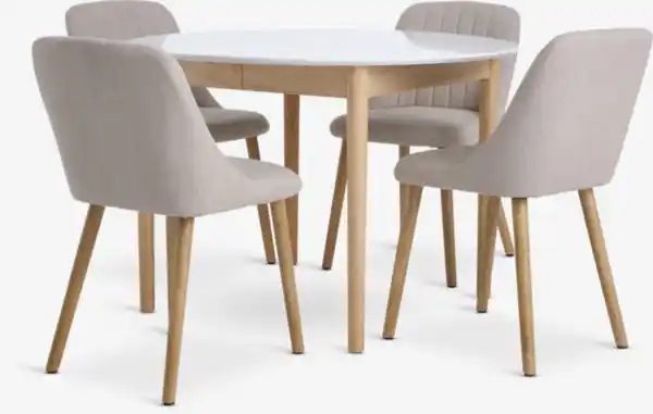 Bild 1 von MARSTRAND Ø110 Tisch weiß + 4 ADSLEV o/Armlehne beige