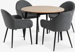 JEGIND Ø105 Tisch eiche/schwarz + 4 SABRO Stühle grau/schw.