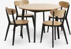 JEGIND Ø105 Tisch eiche + 4 JEGIND Stühle eiche/schwarz