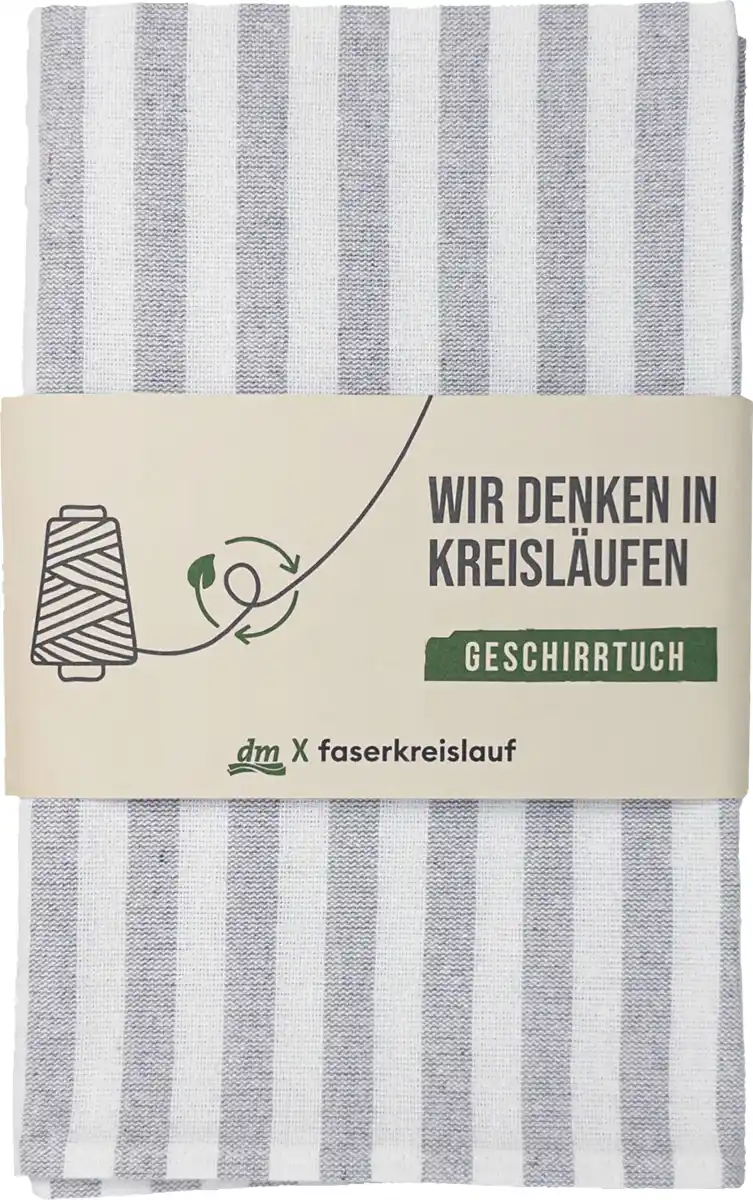 Bild 1 von Dekorieren & Einrichten Geschirrtuch aus recycelter Baumwolle, gestreift grau/weiß (70x50 cm)