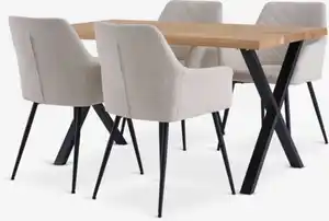 ROSLEV L140 Tisch eiche natur + 4 PURHUS off-white/schwarz