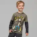 Bild 2 von Kinder-Jungen-Langarmshirt mit Frontaufdruck und Applikationen
