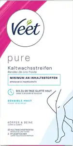 Veet PURE Kaltwachsstreifen Sensible Haut Körper + Beine, 20 Stk