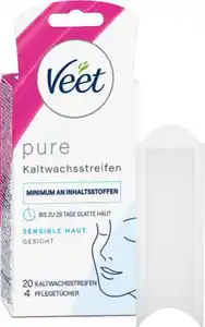 Veet PURE Gesicht Kaltwachsstreifen Sensible Haut, 20 Stk