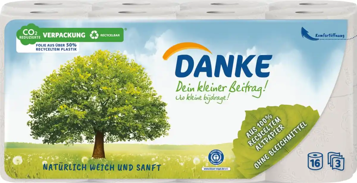 Bild 1 von DANKE Toilettenpapier Recycling 3-lagig, 2400 Stk