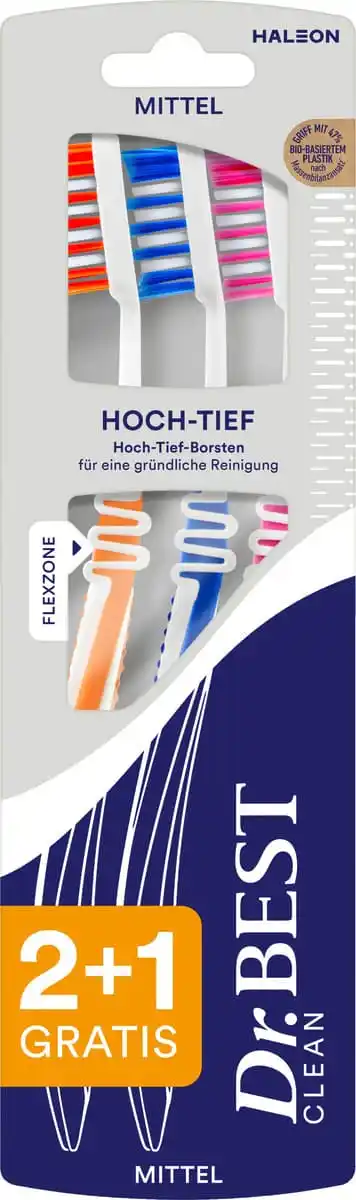 Bild 1 von Dr.BEST Classic Hoch-Tief mittel 2+1 Zahnbürste, 3 Stk