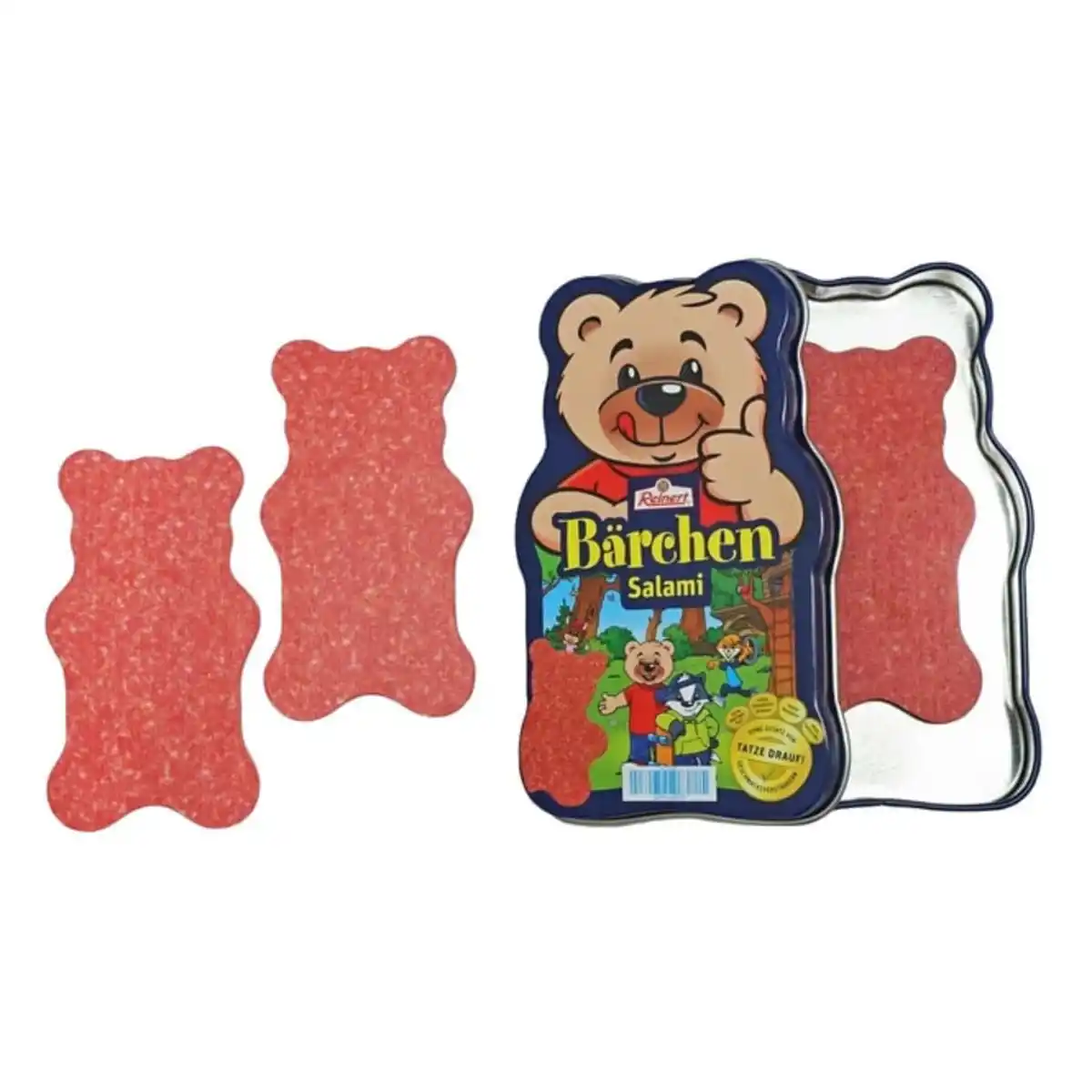 Bild 1 von Kaufladenzubeh&#246;r - Reinert B&#228;rchen-Salami - aus Holz - in B&#228;rchen-Metalldose