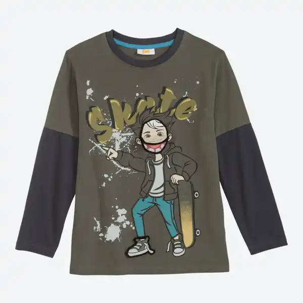 Bild 4 von Kinder-Jungen-Langarmshirt mit Frontaufdruck und Applikationen