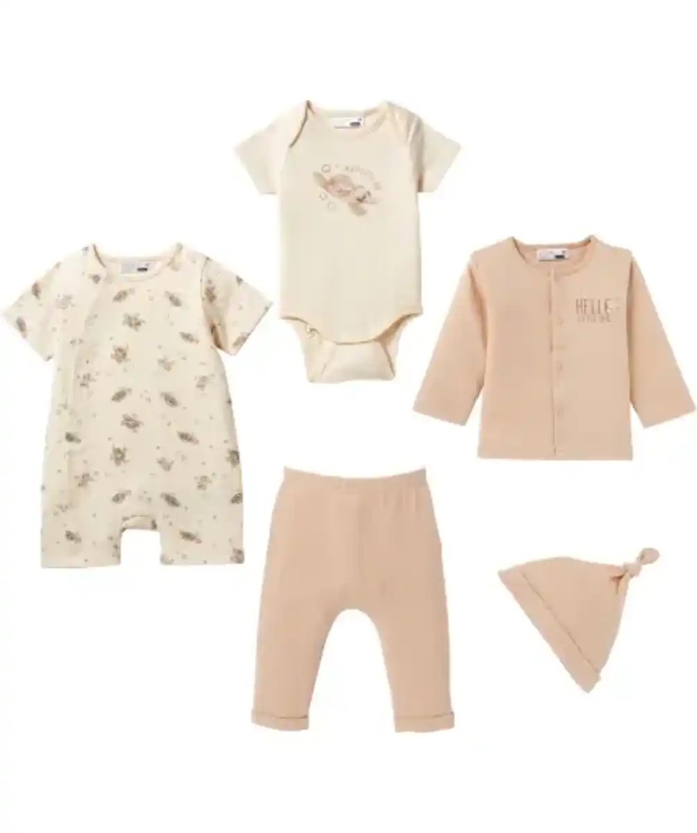 Bild 1 von Newborn Mütze + Body + Strampler + Langarmshirt + Hose, naturfarben