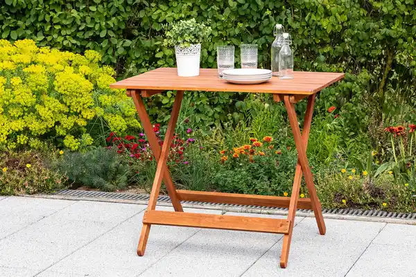 Bild 1 von Gartenklapptisch Eukalyptus klappbar ca. 90x72x60cm, Naturfarben