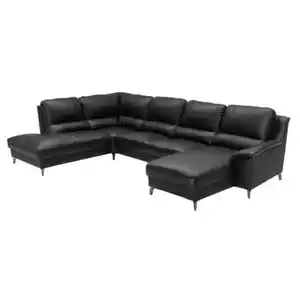Livetastic Sofa, Schwarz, Leder, Echtleder, Uni, 5-7-Sitzer, 326x212 cm, Made in Europe, erweiterbar, Fußauswahl, Lederauswahl, Stoffauswahl, planbar, seitenverkehrt erhältlich, Hocker Rücken echt