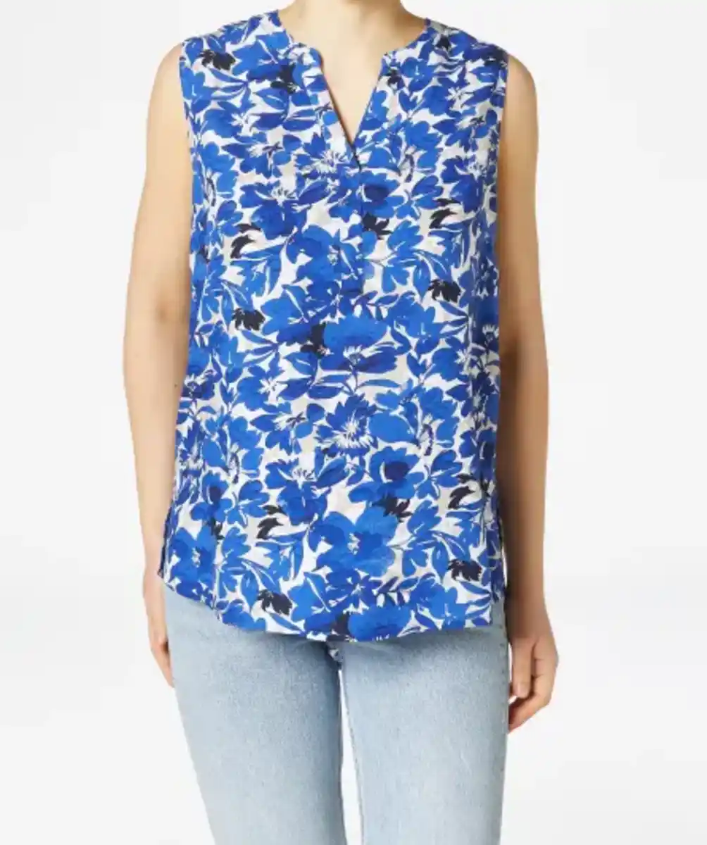 Bild 1 von Blusentop mit blauen Blumen, blau bedruckt