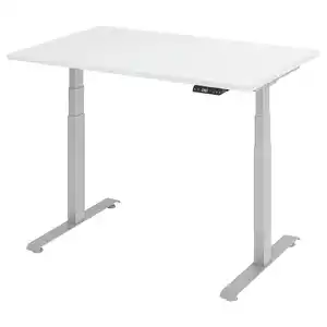 Venda Schreibtisch, Silber, Weiß, Metall, Holzwerkstoff, rechteckig, Kufe, 80x64.5-129.5x120 cm, höhenverstellbar, Arbeitszimmer, Schreibtische, Bürotische