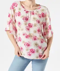 Bluse mit Trompetenärmeln, pink bedruckt