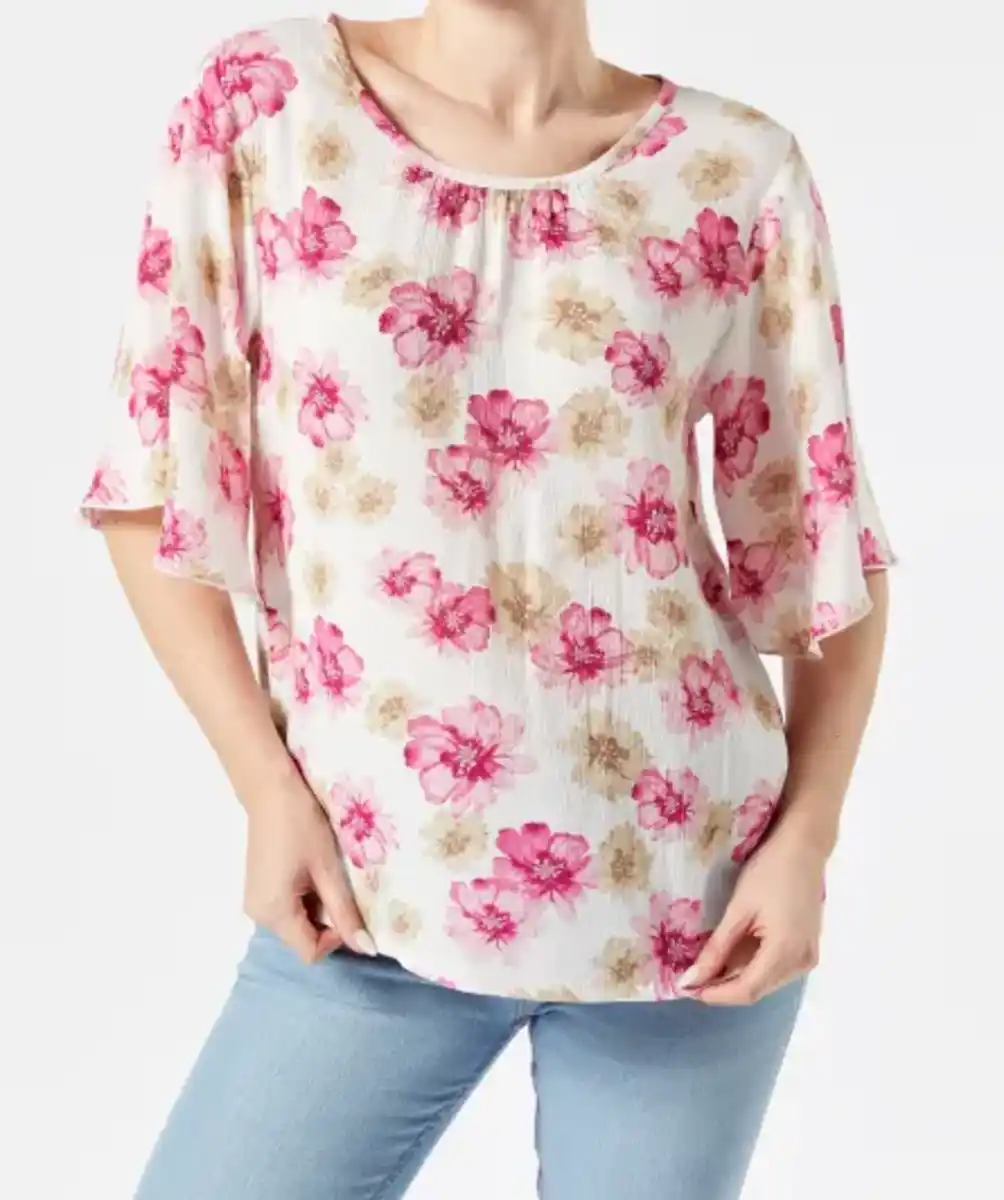 Bild 1 von Bluse mit Trompetenärmeln, pink bedruckt