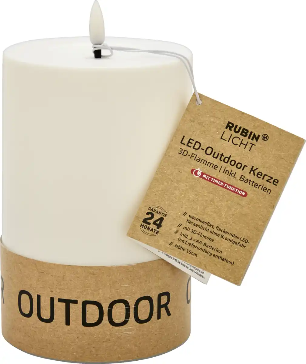 Bild 1 von RUBIN LICHT LED Outdoor Kerze 3D-Flamme 15cm