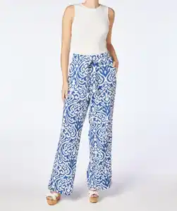 Palazzohose mit Gürtel, blau bedruckt