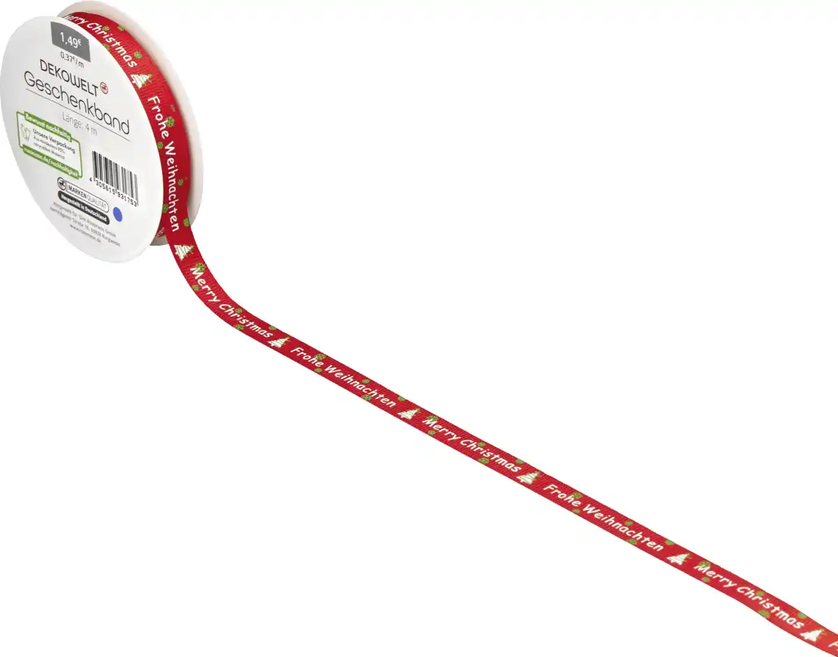 Bild 2 von DEKOWELT Geschenkband Frohe Weihnachten rot/grün, 4 m