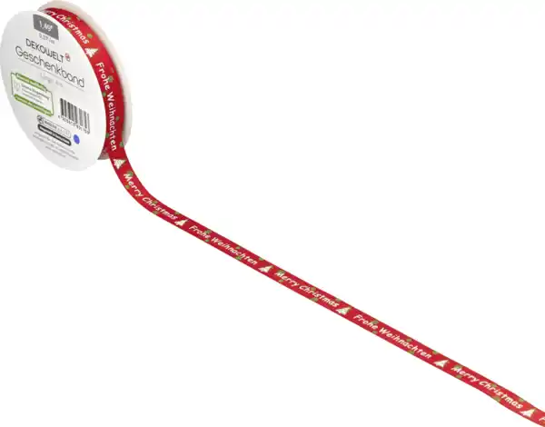 Bild 2 von DEKOWELT Geschenkband Frohe Weihnachten rot/grün, 4 m