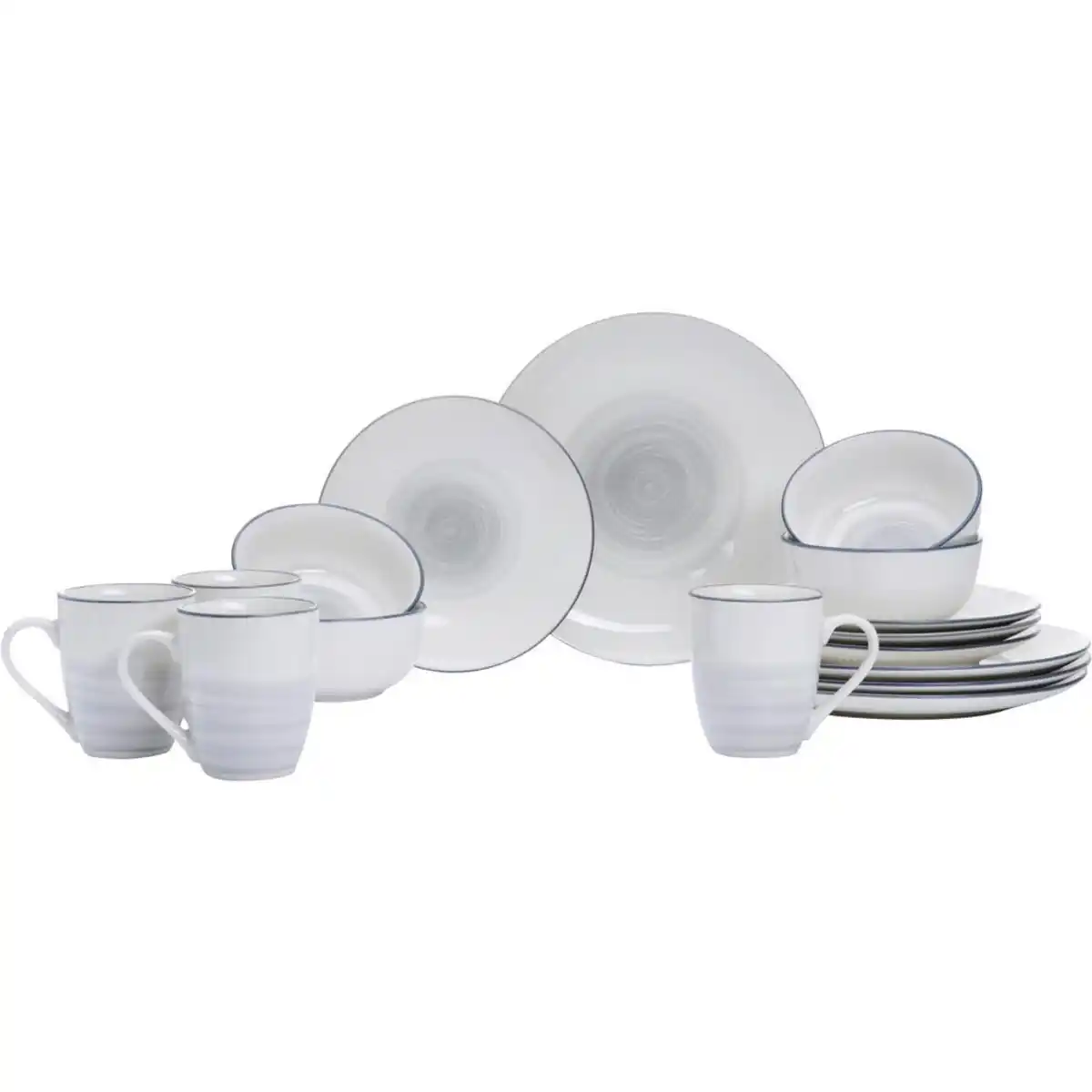 Bild 1 von Ritzenhoff Breker Kombiservice Luna grau, Grau, Weiß, Keramik, 16-teilig, 330 ml,500 ml, 29x29x30 cm, Essen & Trinken, Geschirr, Geschirr-Sets, Kombiservice