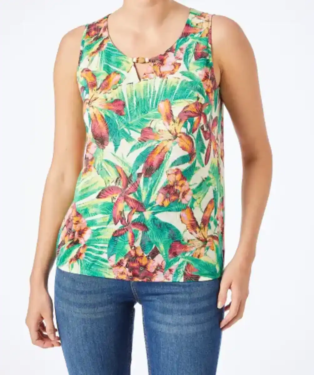 Bild 1 von Top mit tropischem Muster, grün bedruckt