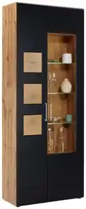 Vitrine in Schwarz/Eichefarben, Schwarz, Eichefarben