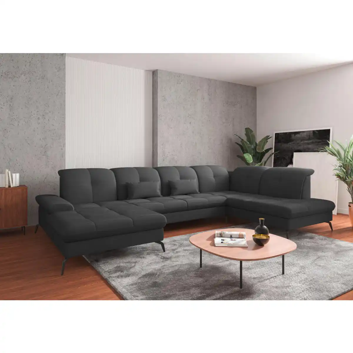 Bild 1 von Sit & More Wohnlandschaft, Dunkelgrau, Textil, 6,5-Sitzer, Ottomane rechts, U-Form, 357x231 cm, Goldenes M, Oeko-Tex® Standard 100, Made in Europe, DGM-Klimapakt, Schlafen auf Sitzhöhe, Rücken ech