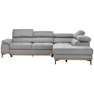 Novel Ecksofa, Hellgrau, Holz, Textil, Eiche, 5-Sitzer, Ottomane rechts, L-Form, 282x226 cm, Stoffauswahl, seitenverkehrt erhältlich, Wohnzimmer, Sofas & Couches, Wohnlandschaften, Ecksofas
