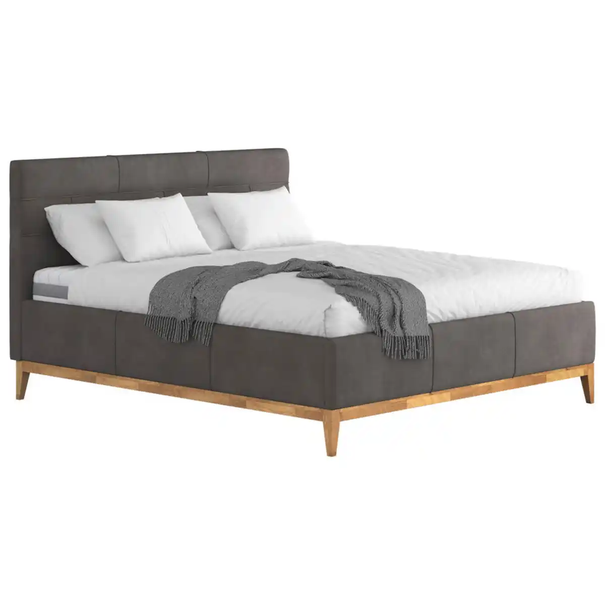 Bild 1 von Mid.you Polsterbett, Dunkelgrau, Textil, Buche, Eiche, massiv, teilmassiv, H2, Höhe ca. 20 cm, 160x200 cm, Fsc, Härtegradauswahl, Bezug abnehmbar/waschbar, Ober- und Unterseite versteppt, für Haus