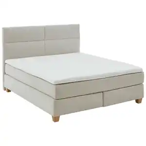 Beldomo - Sleep Boxspringbett, Beige, Textil, Buche, massiv, H3, 7-Zonen, Höhe ca. 21 cm, 160x200 cm, gepolstertes Kopfteil, Stoffauswahl, Topper durchgehend, in verschiedenen Größen erhältlich,