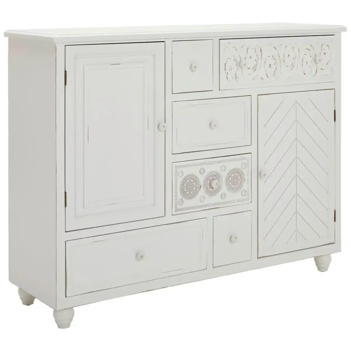 Bild 1 von Landscape Sideboard, Weiß, Holz, Tanne,Tanne, massiv, 2 Fächer, 6 Schubladen, 123x95x39.5 cm, Beimöbel erhältlich, stehend, Schlafzimmer, Schlafzimmer Kommoden