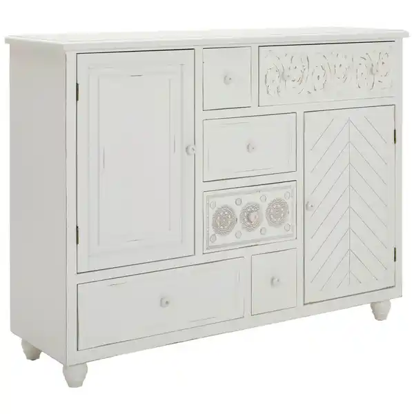 Bild 1 von Landscape Sideboard, Weiß, Holz, Tanne,Tanne, massiv, 2 Fächer, 6 Schubladen, 123x95x39.5 cm, Beimöbel erhältlich, stehend, Schlafzimmer, Schlafzimmer Kommoden