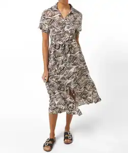 Midikleid Blätter, braun bedruckt