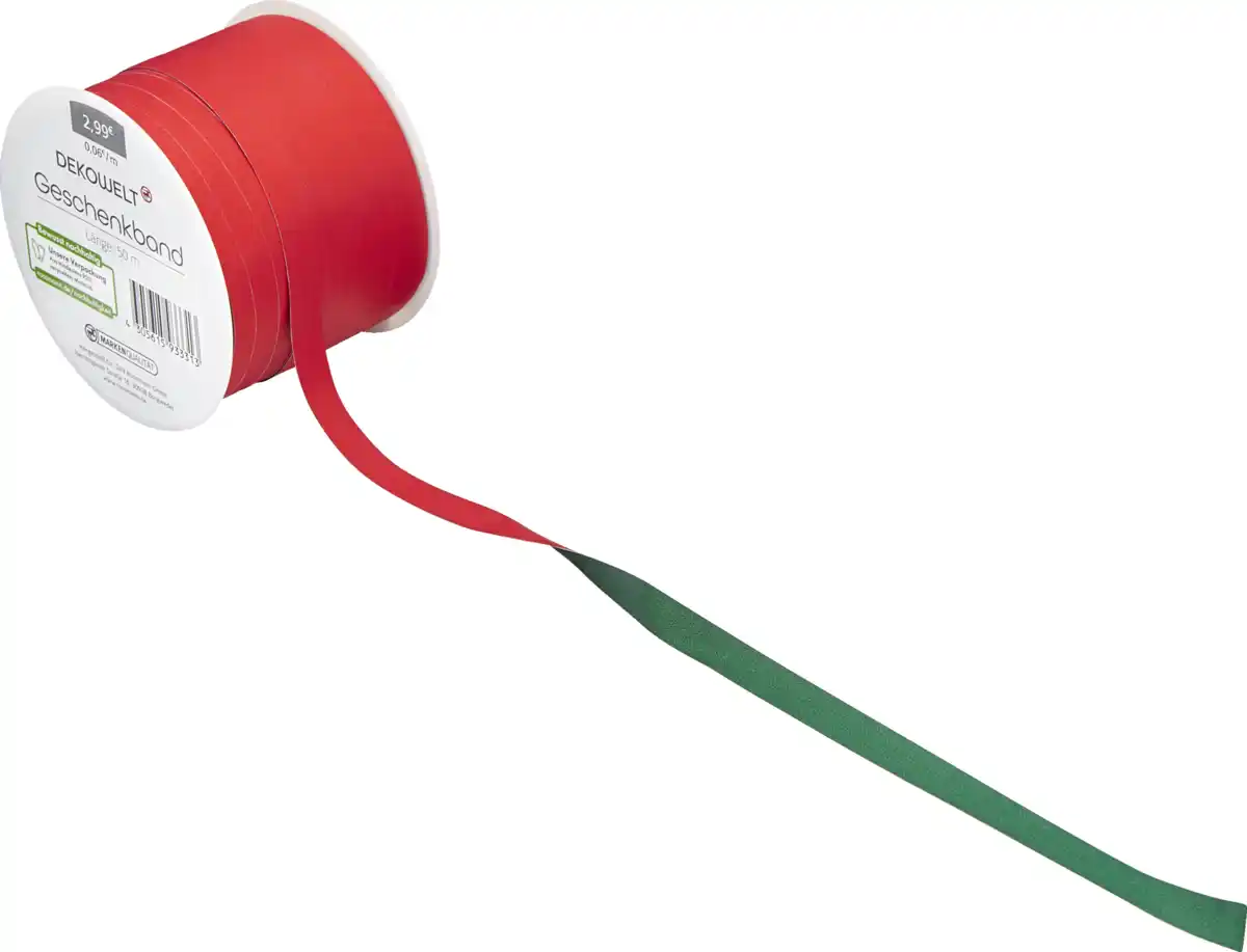 Bild 1 von IDEENWELT Geschenkband bicolor rot/grün, 50 m