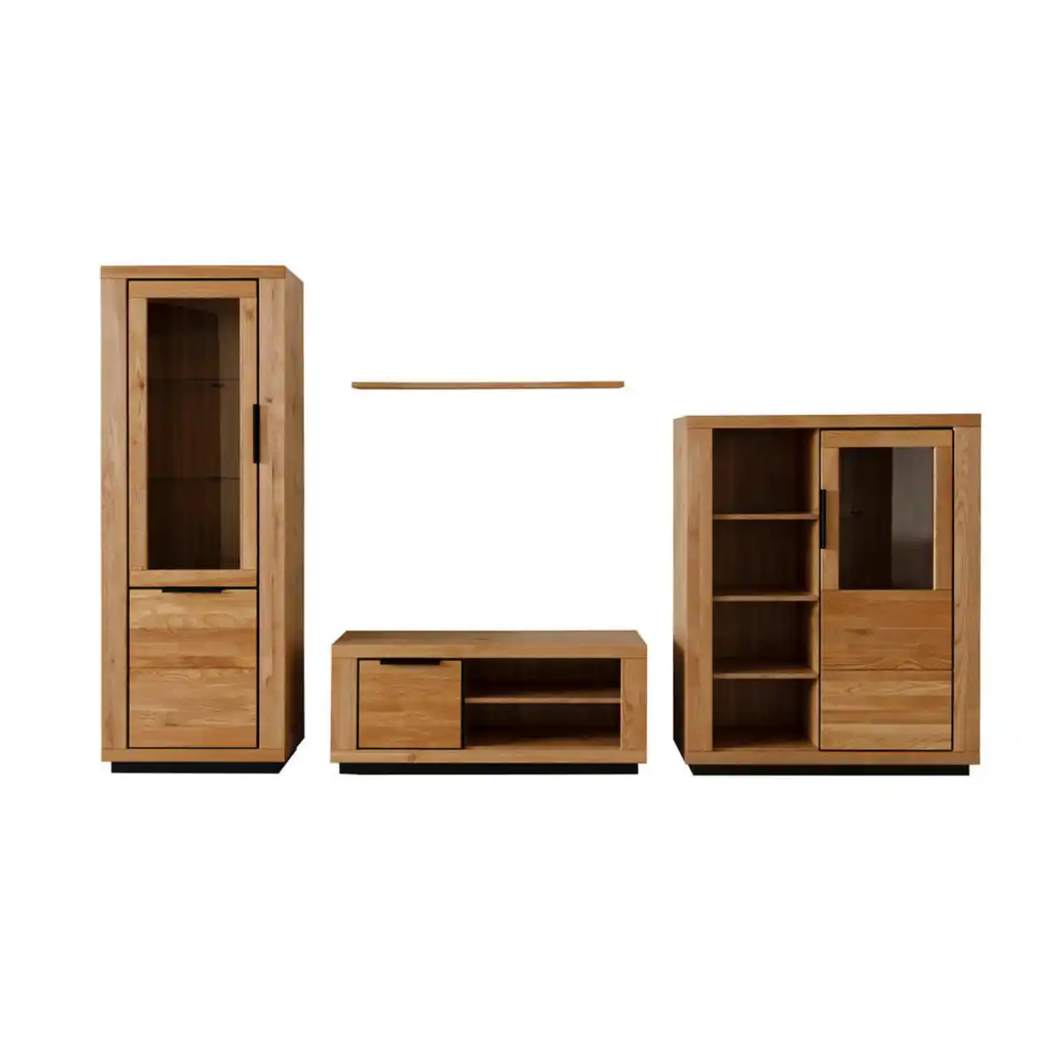 Bild 1 von Mid.you Wohnwand, Wildeiche, Holz, Glas, 4-teilig, Wildeiche, massiv, 9 Fächer, 346x200x54 cm, Wohnzimmer, Wohnwände, Anbauwände