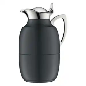Alfi Isolierkanne Juwel, Schwarz, Metall, 1 L, BPA-frei, schadstofffrei, hält kalt, warm, Glaskolben, Ausgießer, lebensmittelecht, Vakuum, Kaffee & Tee, Kannen, Thermoskannen